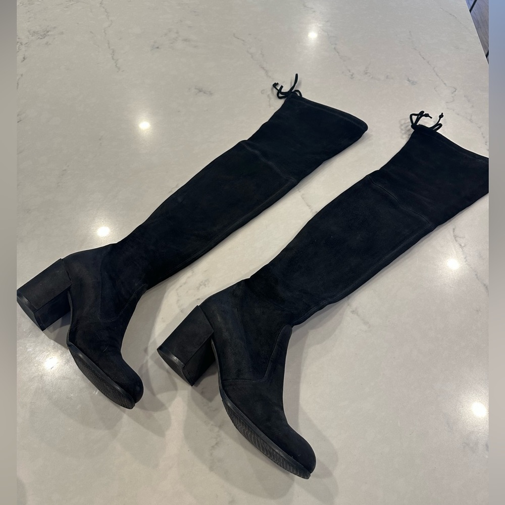 Stuart Weitzman, black suede, knee high boots, size 7.